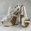 Olomm fait à la main femmes sandales cloutées talons compensés sandales bout ouvert blanc tenue de club chaussures femmes chaussures US grande taille 4-10.5