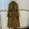 Kurtka zimowa parkas z naturalnym futrem norkowym do kołnierza White Goose Coat Luxury prawdziwy kaszmirowy pas wełniany wełniany 231118