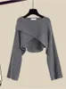 Женские брюки из двух частей осень-зима 3 комплекта наряд офисные дамы элегантный нерегулярный вязаный свитер рубашка широкий комплект женская одежда 231120
