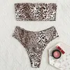 Costumi da bagno da donna 2 pezzi / set Set bikini estivo Stampa leopardata con spalle scoperte Senza maniche Costume da bagno imbottito a vita alta Abbigliamento per sport acquatici