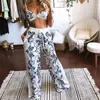 Women's Two Piece Pants Outfits Loose Tracksuit Clothing Suit Streetwear Elegant Print Straplesss Crop Top High Waist Wide Leg Set