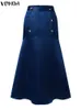 Rokken vonda elegante fishtail 2023 zomer hoge taille casual knoppen feest rok vrouwen mode gegolfd satijn losse maxi bottoms 230420