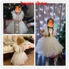 Girl's Dresses 12M Baby White Baptism Dress Girl Ruffle Sleeve Birthday Princess Tutu Gown Flower Girl Wedding Party Dress 1st Communion Cloth 230419