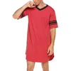 Mäns Sleepwear Casual Sleeve Loose Nightwear Nightshirt Robes Male Topps korta män mjuk v-ringning Bomull Lång sommar