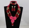 Necklace Earrings Set Elegant Women African Coral Beads Jewelry Flower Chunky Bib Statement Wedding CNR913