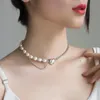 Choker ponadczasowy cud fantazyjne cyrkonia serce Naturalny Pearl Pave Naszyjnik Kobiety Jewelrry Ins Trendy Designer Party Goth Korean Egirl 6413