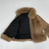 Women's Fur Faux Silver Coat Women Fashion Black 100 Fluffy Luxury Jacket With Genuine Leather Sleeves 231118