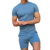 Tute da uomo Abiti da sera per uomo Completo Cappotto Pantaloncini solidi Set manica corta T Shirt Sport Sottile Estate Due pezzi