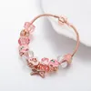 Strand ANNAPAER Design Abalorio Gold Plated Pink Heart Rose Flower Bowknot Beaded Bracelet Jewelry Special Gift For Mujer Feminina