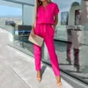 Kvinnors jumpsuits rompers liyong kvinnor jumpsuit mode kort ärm v hals snör upp nippad midja ihålig ut lösa casual byxor romper high streetwear p230419