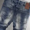 Herren Jeans Street Fashion Männer Hohe Qualität Retro Washed Blue Stretch Slim Fit Spliced Designer Biker Hip Hop Denim Hosen