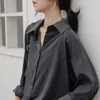 Men's Swimwear Women Blouses Long Sleeve Solid Shirts Loose Simple Fashion Button Up Vintage Korean Style Elegant Tops Turndown Collar BF Chic 230420