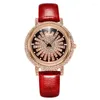Relógios de pulso uthai relógio para mulheres luz luxo diamante conjunto 360 ° correndo relógio impermeável couro genuíno feminino moda quartzo relógios