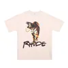 Designer Mode Kläder T-shirts Hiphop T-shirts Rhude Summer New Crown Castle Tiger Yoga Bokstavstryck High Street Lös Kortärmad T-shirt män kvinnor Streetwear