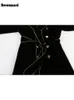 女性のブレンドnerazzurri autumn long luxuryエレガントシックな黒いベルベットコート女性サッシーダブルブレストプラスサイズデザイナー服2023 231120