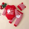 Kläder sätter min första jul baby pojkar flickor födda romper+byxor+jultomten hatt 3st småbarn unisex passar mamma barn 231118
