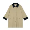 Trench coat feminino comprimento médio clássico contrastante lapela trench coat para mulher no outono novo casaco único breasted 2r