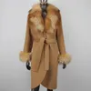 Mulheres para baixo parkas 2023 moda real casaco de pele inverno jaqueta feminina gola natural cashmere misturas de lã casacos quentes soltos streetwear 231120