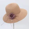 Chapeaux à large bord femmes chapeau de paille tressé fleur décor sangle ronde Anti-UV pliable coréen dame soleil chapeaux