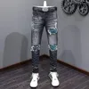 Jeans pour hommes Streetwear Mode Hommes Rétro Noir Gris Stretch Skinny Fit Ripped Rouge Patché Designer Hip Hop Marque Pantalon Homme