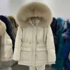 Giacche da donna Piumino invernale solido con collo in pelliccia Zip UP Cappuccio a maniche lunghe Nero Bianco Cappotti casual 231118