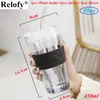 Mugs 450ml Lead Free Glass Mug with Cup Sleeve and Lid Straw Coffee Juice Cute Milk Cups Tea Drinkware 231120