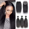 Virgin Kinky proste ludzkie włosy 3 wiązki z koronkowym 4x4 Zamknięcie 100 Virgin Yaki Human Hair Poledle and Closure Free Part Greatremy 30 -cal długości naturalne wygląd