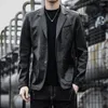Men's Jackets Boutique Business Casual Leather Jacket Korean Style Fashion Slim Coat Party Stage Solid Color Trend Blazer