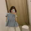 Męskie stroje kąpielowe Śliczne Oraz dekoltu z krótkim rękawem Topy Summer biała żółta niebieska bluzka Kobiet Koreańska elegancka peplum Kawaii Holiday Shirt 230420