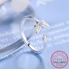 Klusterringar 925 Sterling Silver Luxury Crystal Zircon Branch Bud Sweet Chic Leaf Opening Ring For Women Wedding Anniversary Jewelry