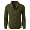Men's Sweaters Shawl Collar Cardigan Sweater Slim Fit Cable Knit Button up Black Merino Wool 231118