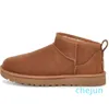 Botas Chestnut Khaki Designer Fur Sheepskin Tazz Booties para Mulheres Austrália Ultra Mini Plataforma Slide Bota de Neve Chinelos de Inverno Sapatos Médios