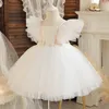 Girl's Dresses 12M Baby White Baptism Dress Girl Ruffle Sleeve Birthday Princess Tutu Gown Flower Girl Wedding Party Dress 1st Communion Cloth 230419