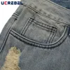 Мужские джинсы разорванные дырочные джинсовые брюки уличная одежда Raw Edge Backgy High Street Casual Straightleg Men 230420