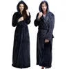 Men's Sleepwear Men Women Winter Extra Long Hooded Thick Flannel Warm Bathrobe Mens Luxury Thermal Bath Robe Silk Soft Dressing Gown Male