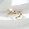 Fedi nuziali Ins White Pearl Per le donne Color oro Clear Zircon Stone Finger Tail Ring Bands Open Size Stacking Jewelry CZ