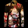 Men's Casual Shirts Hawaii Christmas Santa Claus 3D Print Lapel Single Breasted Short/Long Sleeve Tops Year Vacation Clothes