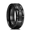 Anéis de banda clássicos masculinos 8mm anéis de casamento preto duplo sulco borda chanfrada padrão de tijolo escovado aço inoxidável para homens dro dhgarden otvsj