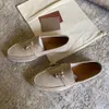 Piana Summer Charms Walk Casual Shoes Women Loafers Couples Shoes äkta Leathermen Suede Calf Skin Muller Shoe Brand Luxury Designer Walking Flats med Box
