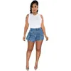 شورتات النساء سروالات الدنيم سروال الصيف السوستة الشريط متعدد الجيوب يطير عالية الخصر جينز سراويل أزياء الشارع 230419
