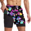 Mäns shorts Psychedelic Magic Mushroom Mens 2 i 1 Kör snabb torr gym atletiska träningskläder med sidofickor 230419