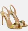 2023S KVINNA SANDAL Luxury High Heels Aquazzur Bubbles 105mm läder Sandaler Slingback Sandaies Wedding Party Dress Pumpar Öppen tå Sling tillbaka Sexig designer med låda