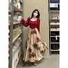 Casual Dresses Elegant and Beautiful Women Dress Vintage Red Rose Pattern Wedding Party Summer Sexy Slim Fit Ropa de Mujer 2023