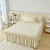 Saia de cama cor lisa em torno de saias com babados valance-poeira antiestática com cobertura de três lados Bedspread-43cm High (sem fronha)