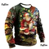 Magliette da uomo T-shirt vintage da Babbo Natale per uomo Abbigliamento natalizio Magliette a maniche lunghe oversize Casual Streetwear O Collo Pullover Uomo