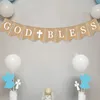 Decorative Flowers Christening Communion Party Garland Flag Banner God Bless Baptism Wreath Decor The Burlap