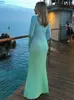 Casual klänningar kvinnlig modegradient långärmad maxi klänning elegant o nacke smal 2023 sommar kvinnor strand party yrke vestidos