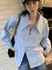 Bluzki damskie podwójne zamek błyskawiczny elegancki bluzka Koreańska moda Y2K estetyka długa widzieć koszulę haut femme harajuku solid blusas słodki