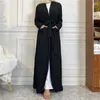 Abbigliamento etnico Donne musulmane Cardigan lavorato a maglia Aperto Abaya Kimono Jalabiya Abito lungo maglione con cintura Caftano Dubai Turchia Abito caftano marocchino