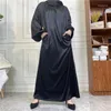 Vêtements ethniques Satin Jilbab Manches bouffantes Islam Robe de prière Femme musulmane Abaya avec écharpe intégrée Dubaï Turc Modeste Tenue Ramadan